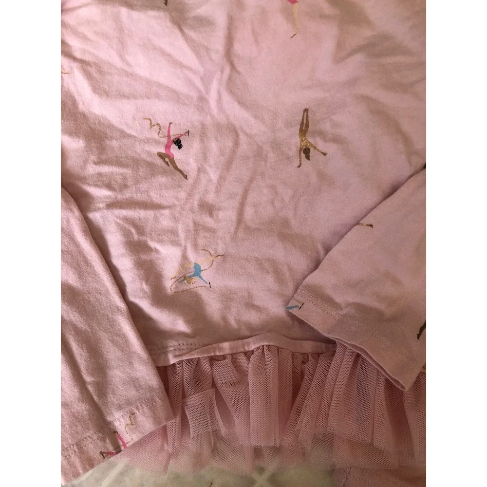 two‎ Ballerina Long Slv Pink Tee Gymboree & Carter's Sz 7 Applique' Tulle Peplum
